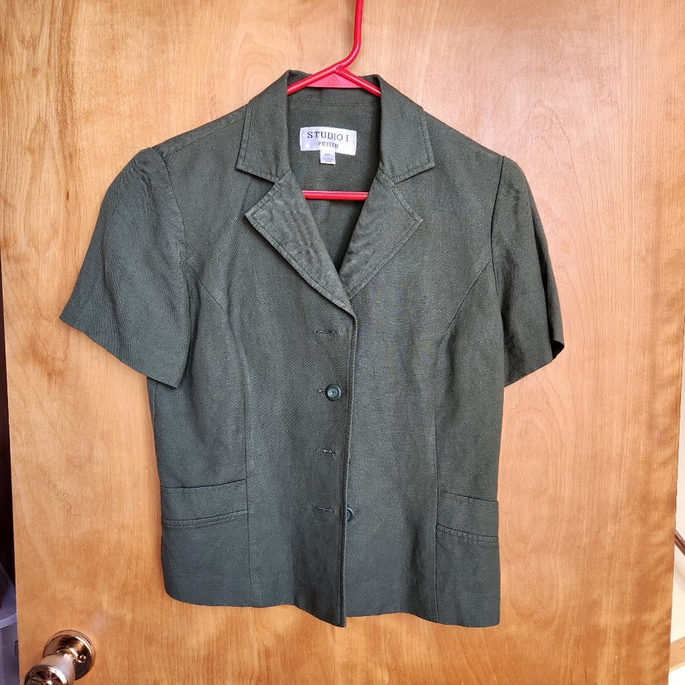 Studio 1 Petite Green Short Sleeve Blazer